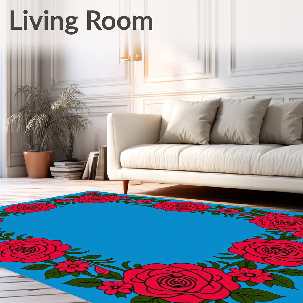 Bold Rose Floral Border Design Rug