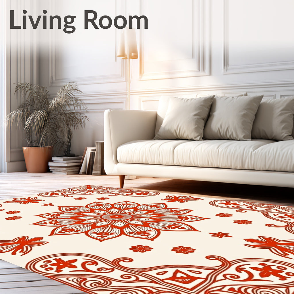 Mandala Flower Patterned Red Design Rug