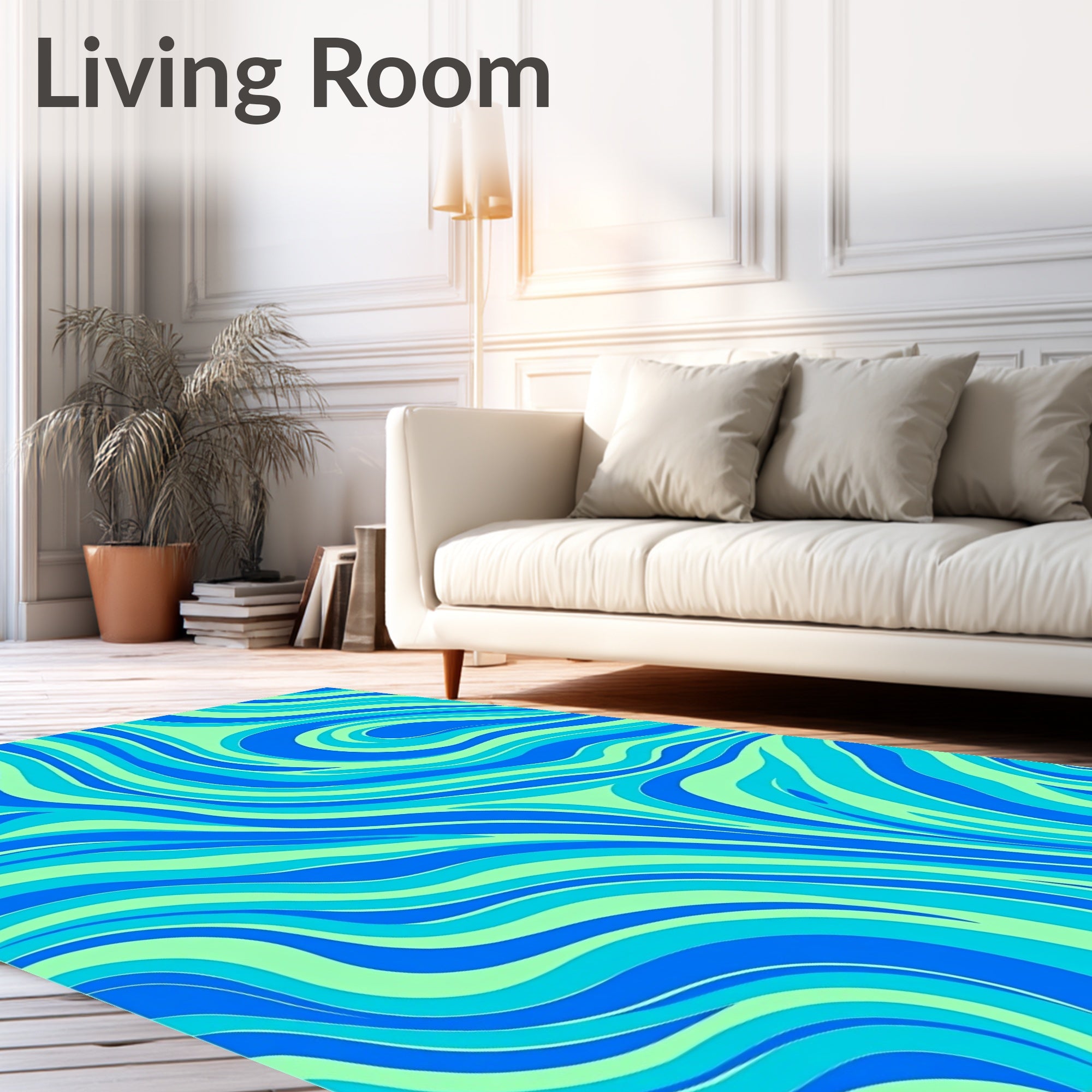 Bold Blue Green Swirl Design Rug