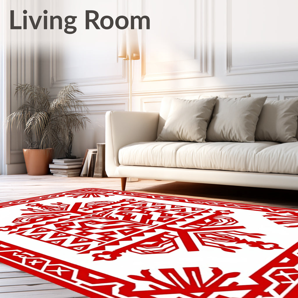 Bold Red Geometric Tribal Patterns Rug