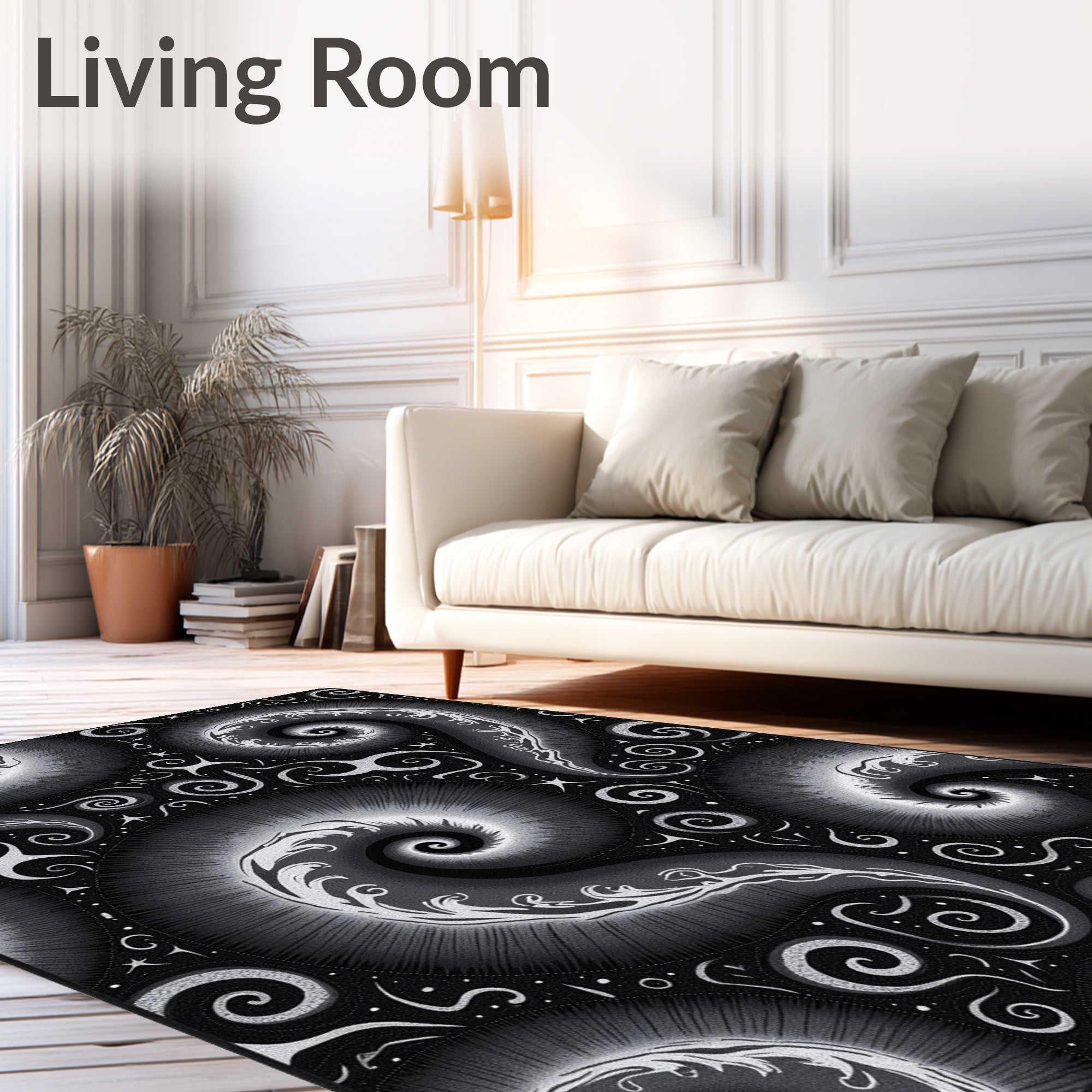 Abstract Swirls and Stars Pattern Rug