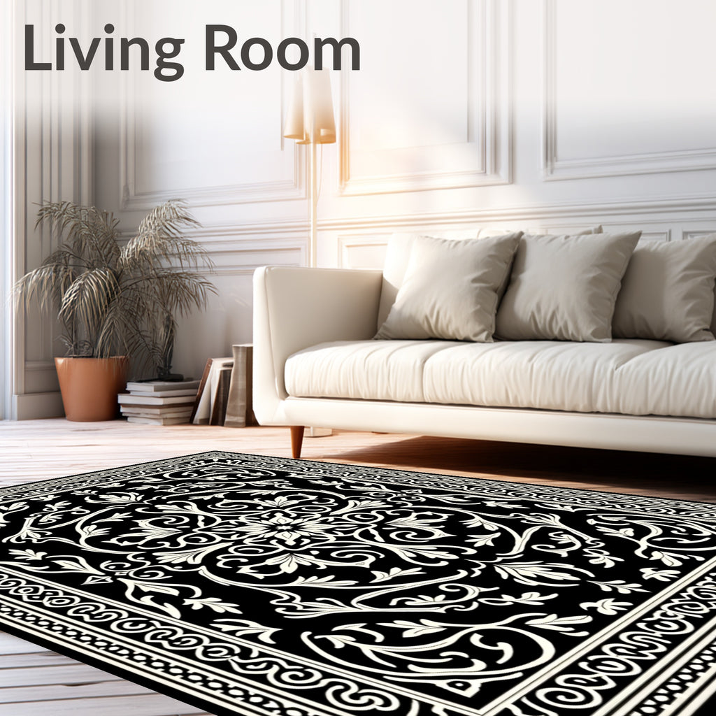 Classic Floral Scrollwork Square Pattern Rug