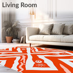 Vibrant Red White Abstract Pattern Design Rug