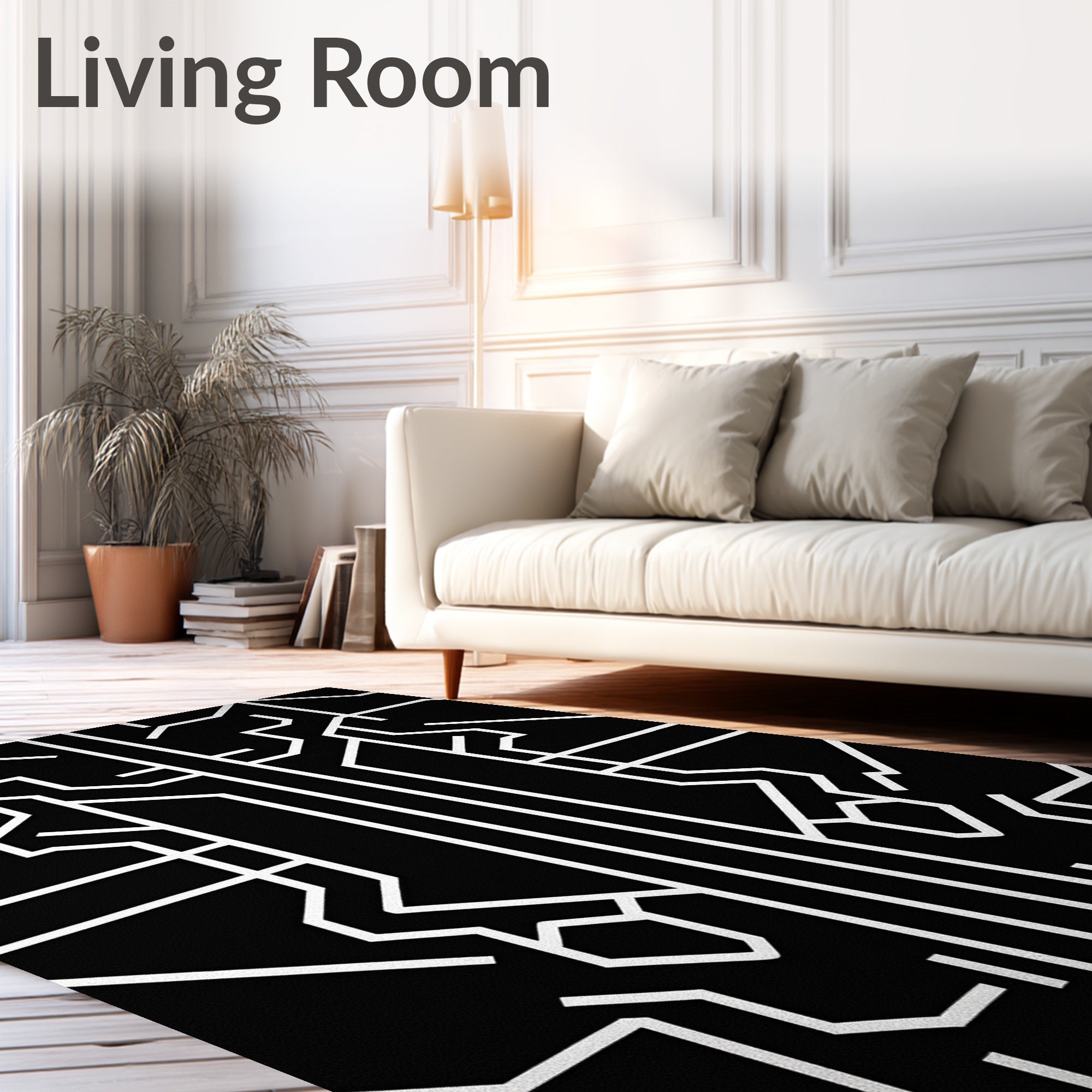 Abstract Circuit Board Geometric Pattern Rug