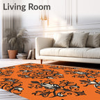 Ornate Black White Damask Pattern Rug