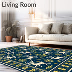 Deep Blue Reindeer Snowflake Border Rug