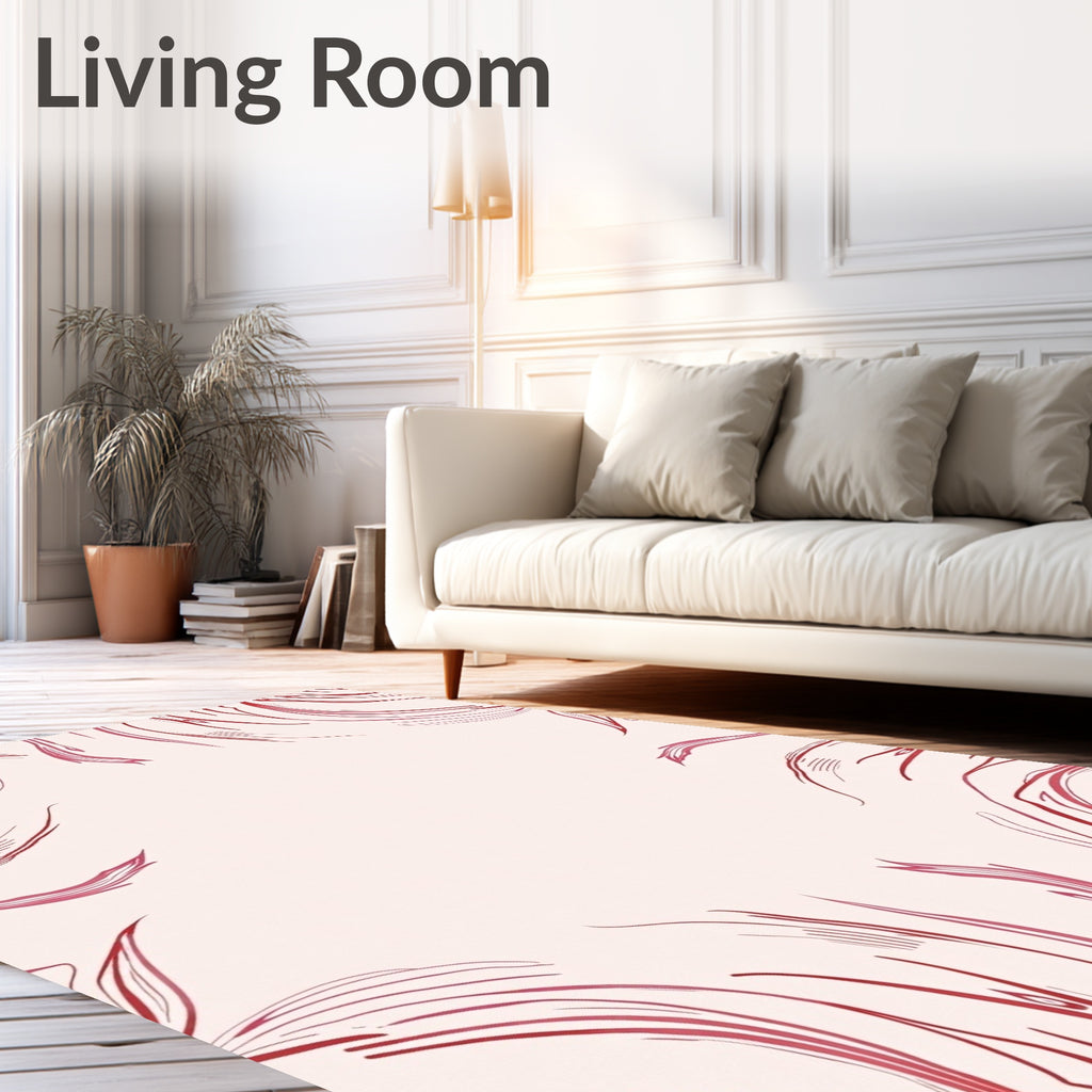 Crimson Outline Floral Swirl Pattern Rug