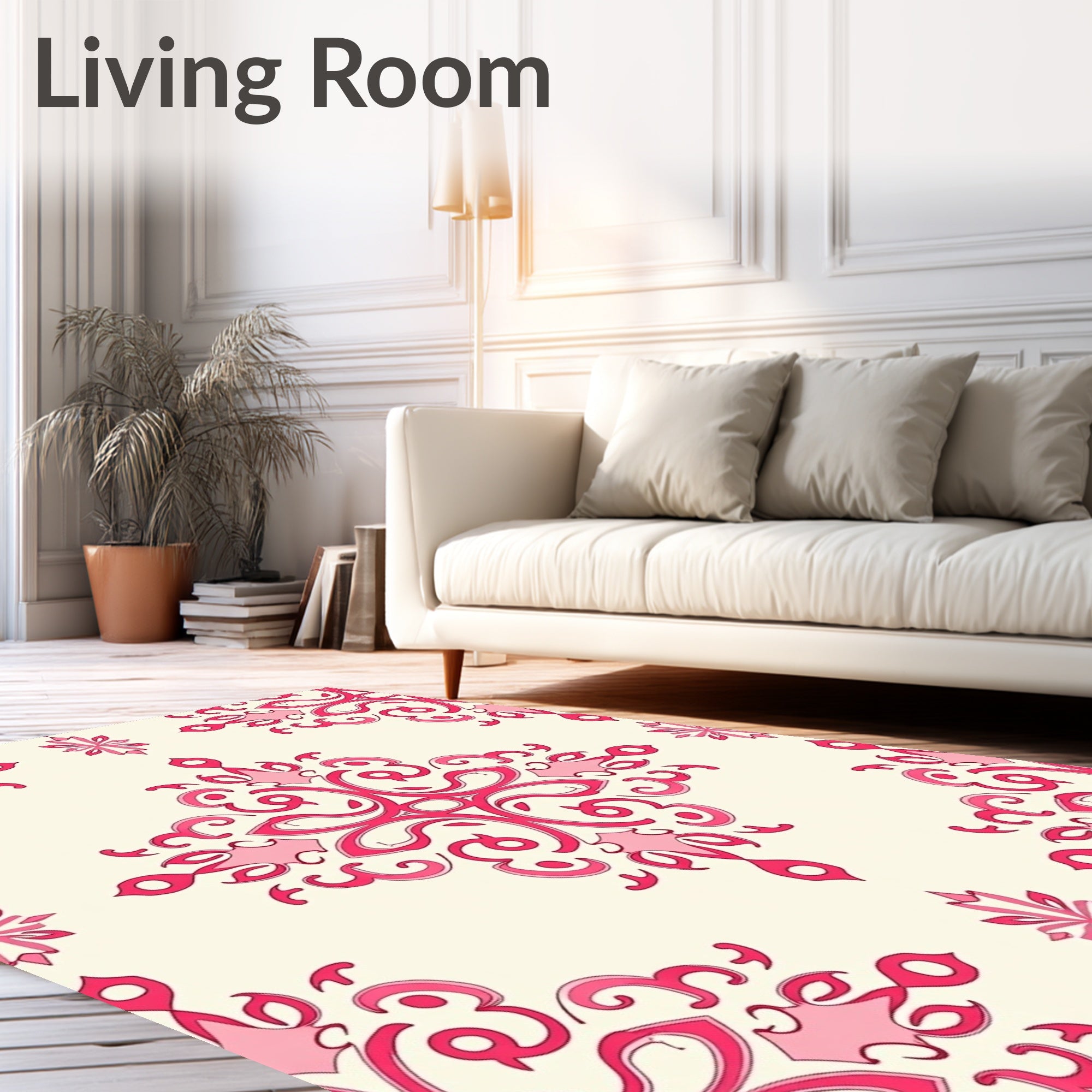 Ornate Pink Swirls Floral Pattern Rug