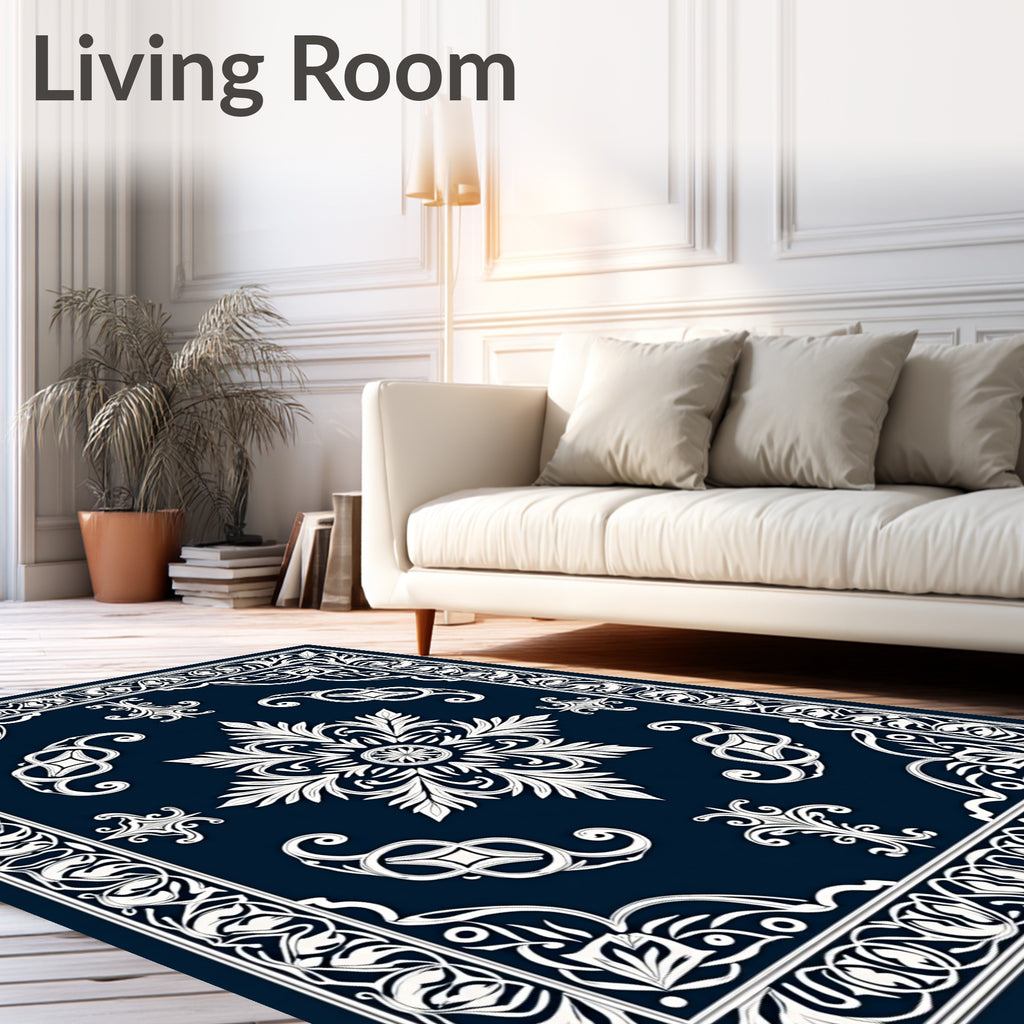 Ornate Floral Scrollwork Dark Rug
