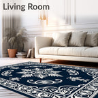 Ornate Floral Scrollwork Dark Rug