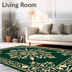 Ornate Floral Swirls Green-Gold Rug