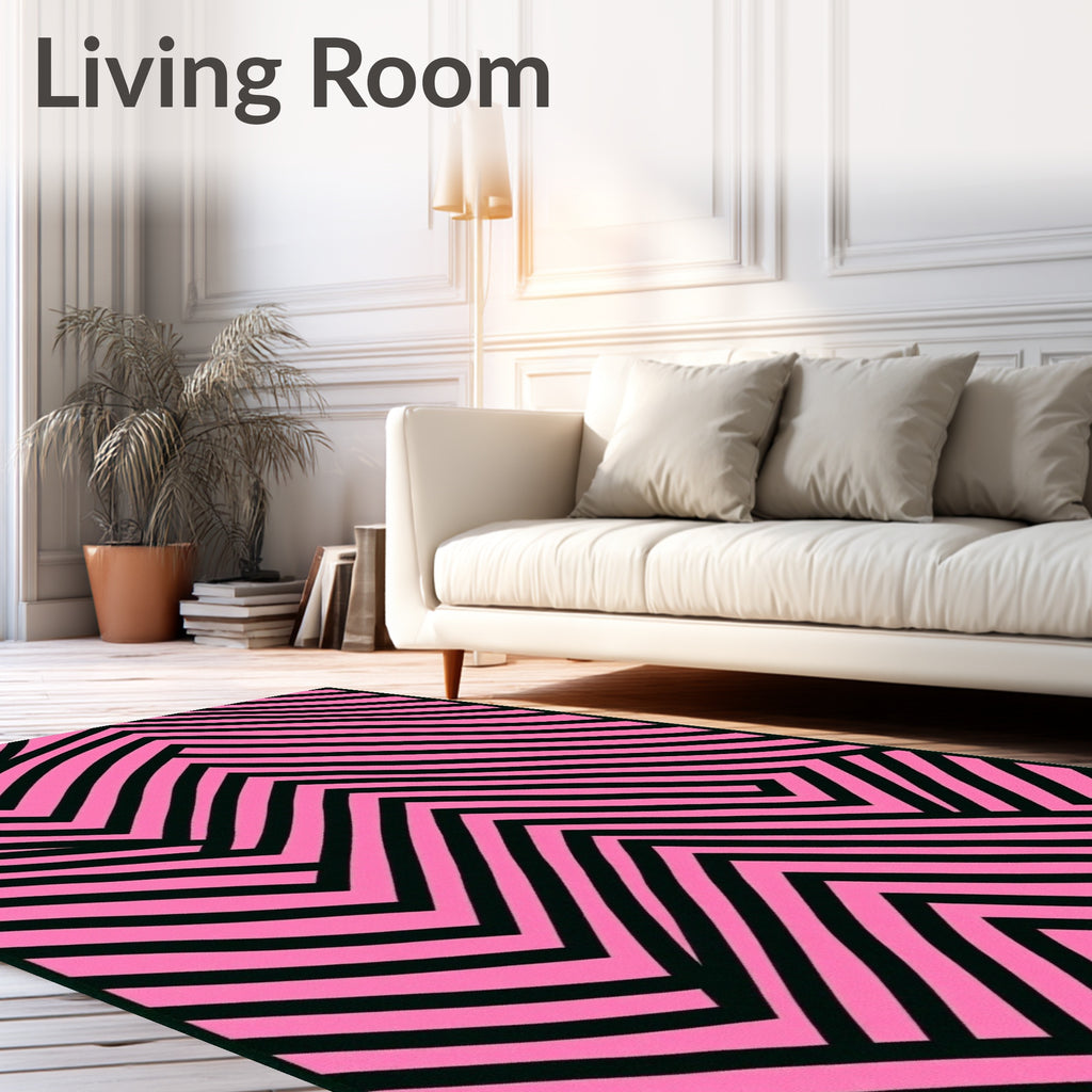Pink Black Geometric Zigzag Rug