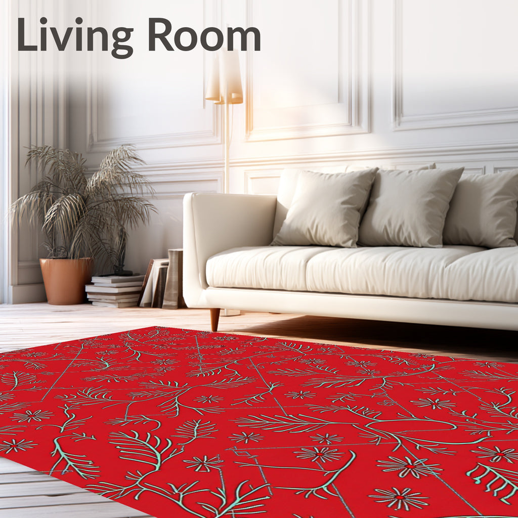 Red Vine Floral Pattern Rug