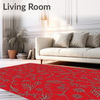 Red Vine Floral Pattern Rug