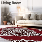 Rich Red Damask Scrollwork Rug