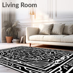 Black White Abstract Geometric Design Rug