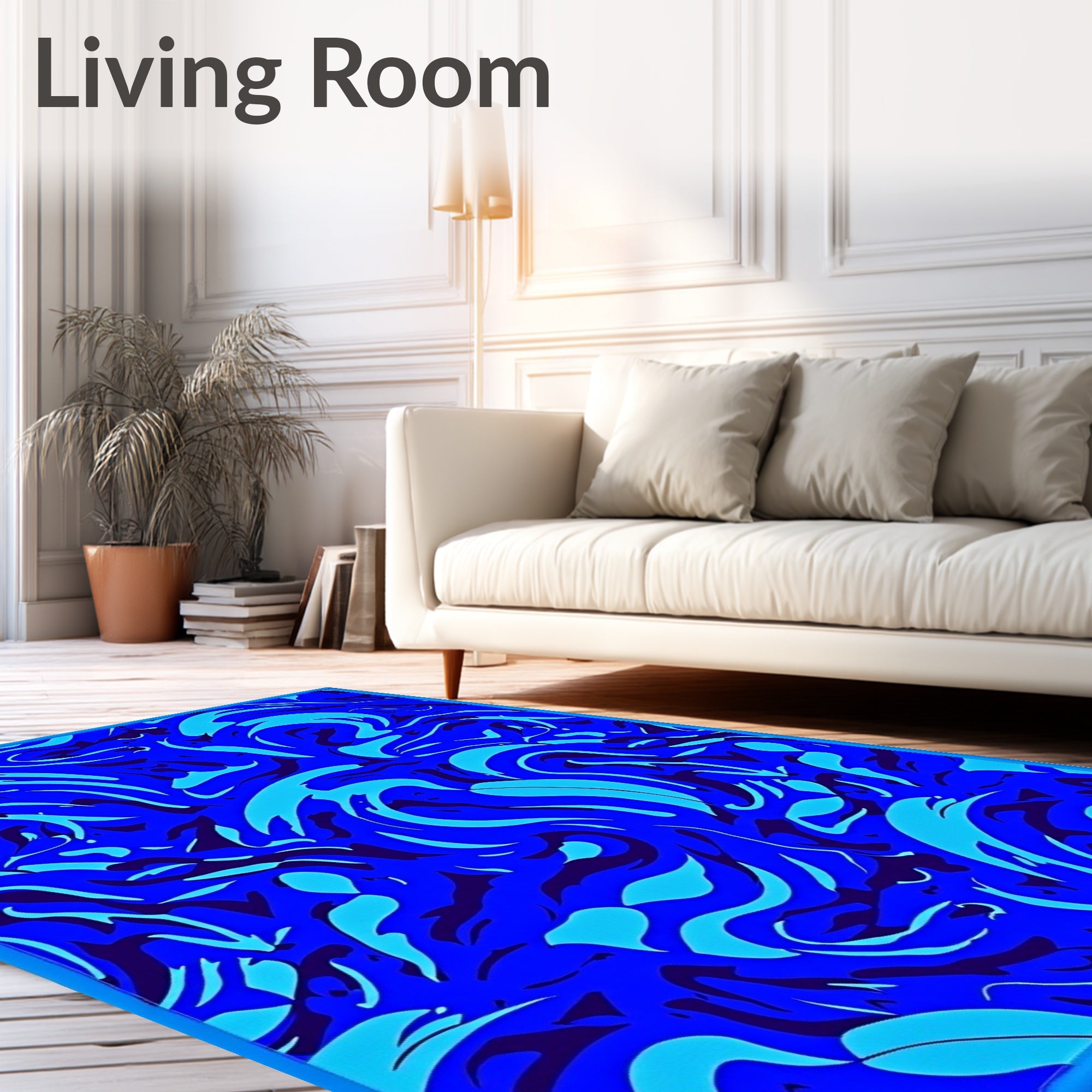 Vivid Blue Swirl Abstract Pattern Rug