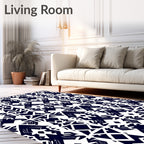 Dark Navy White Abstract Geometric Design Rug