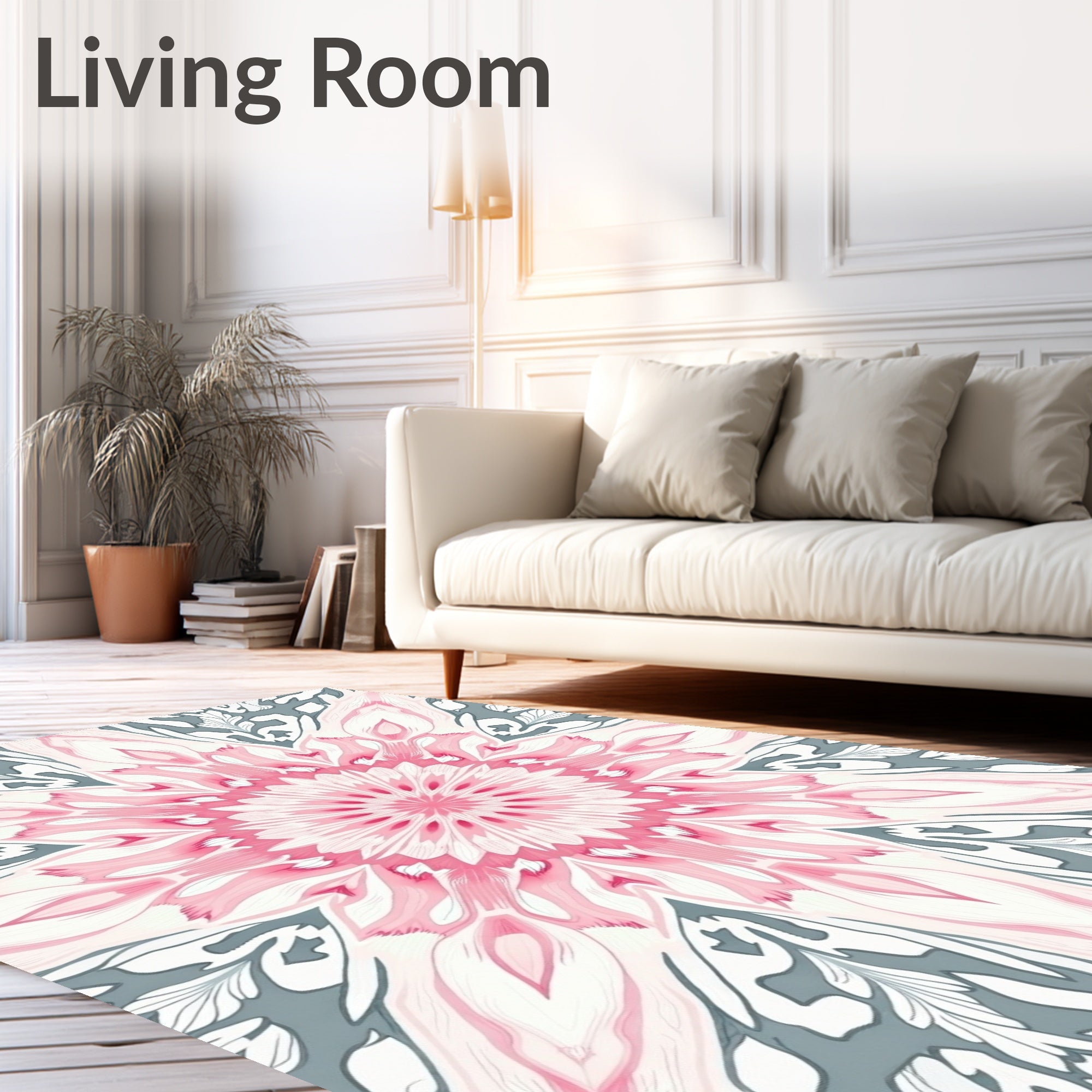 Pink Floral Mandala Pattern Rug