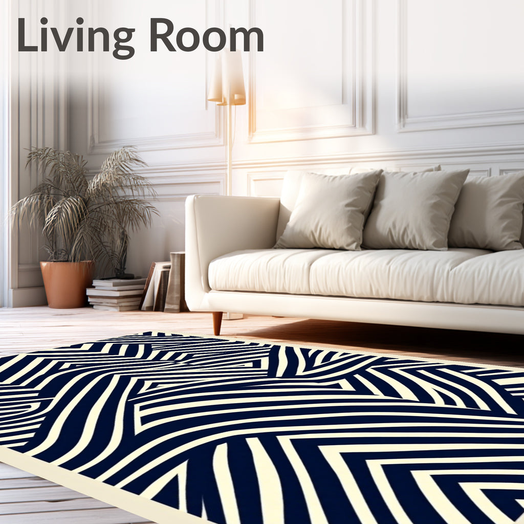 Abstract Navy Cream Geometric Rug