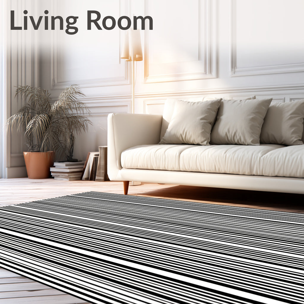 Modern Black White Stripe Pattern Rug