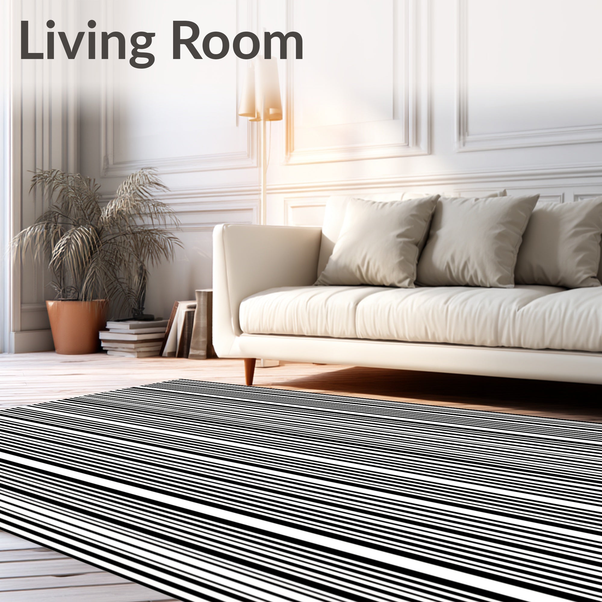 Modern Black White Stripe Pattern Rug