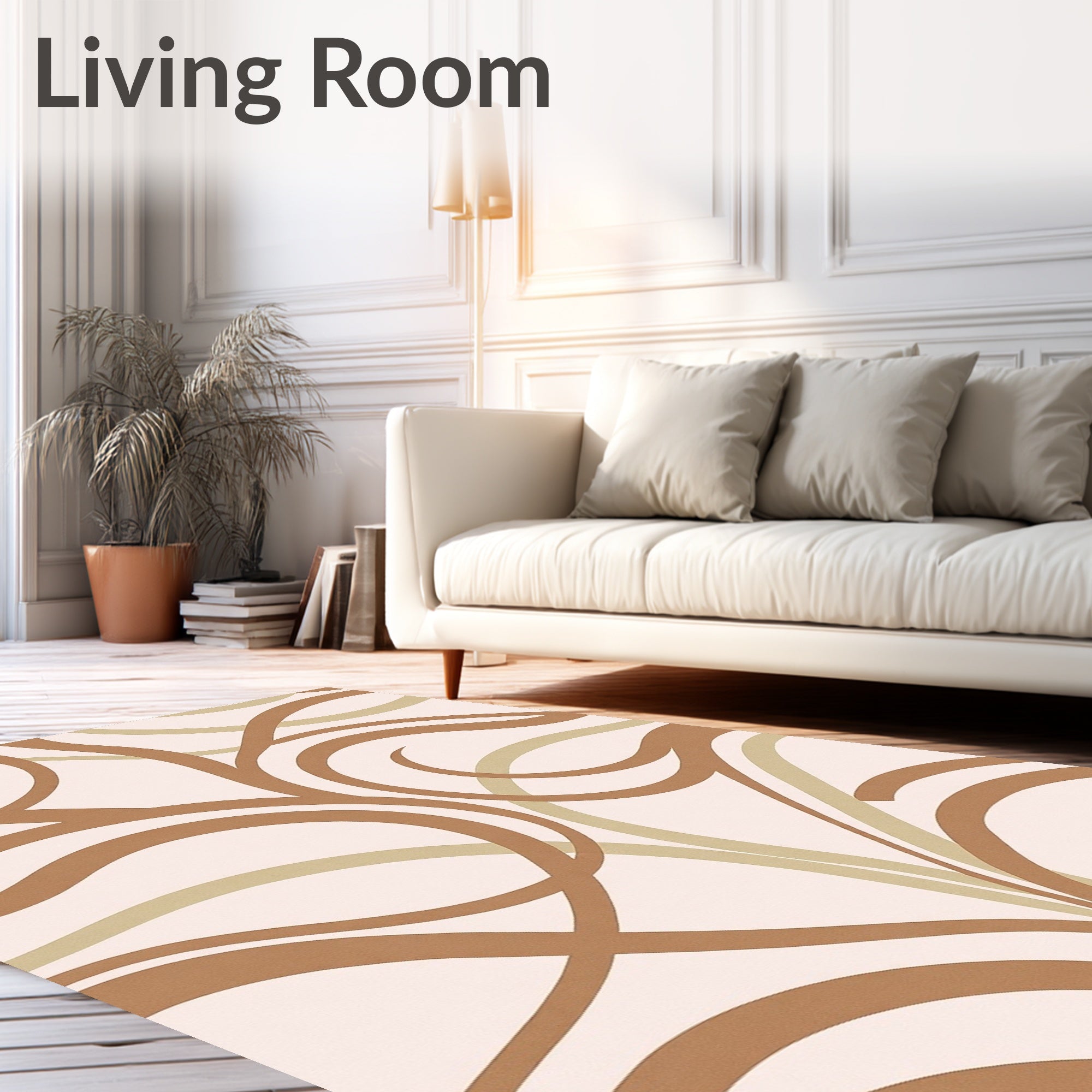 Brown Beige Swirl Abstract Pattern Rug