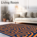 Orange Maze Pattern on Navy Rug