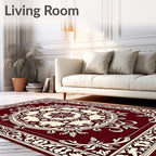Intricate Floral Medallion Cream Maroon Design Rug
