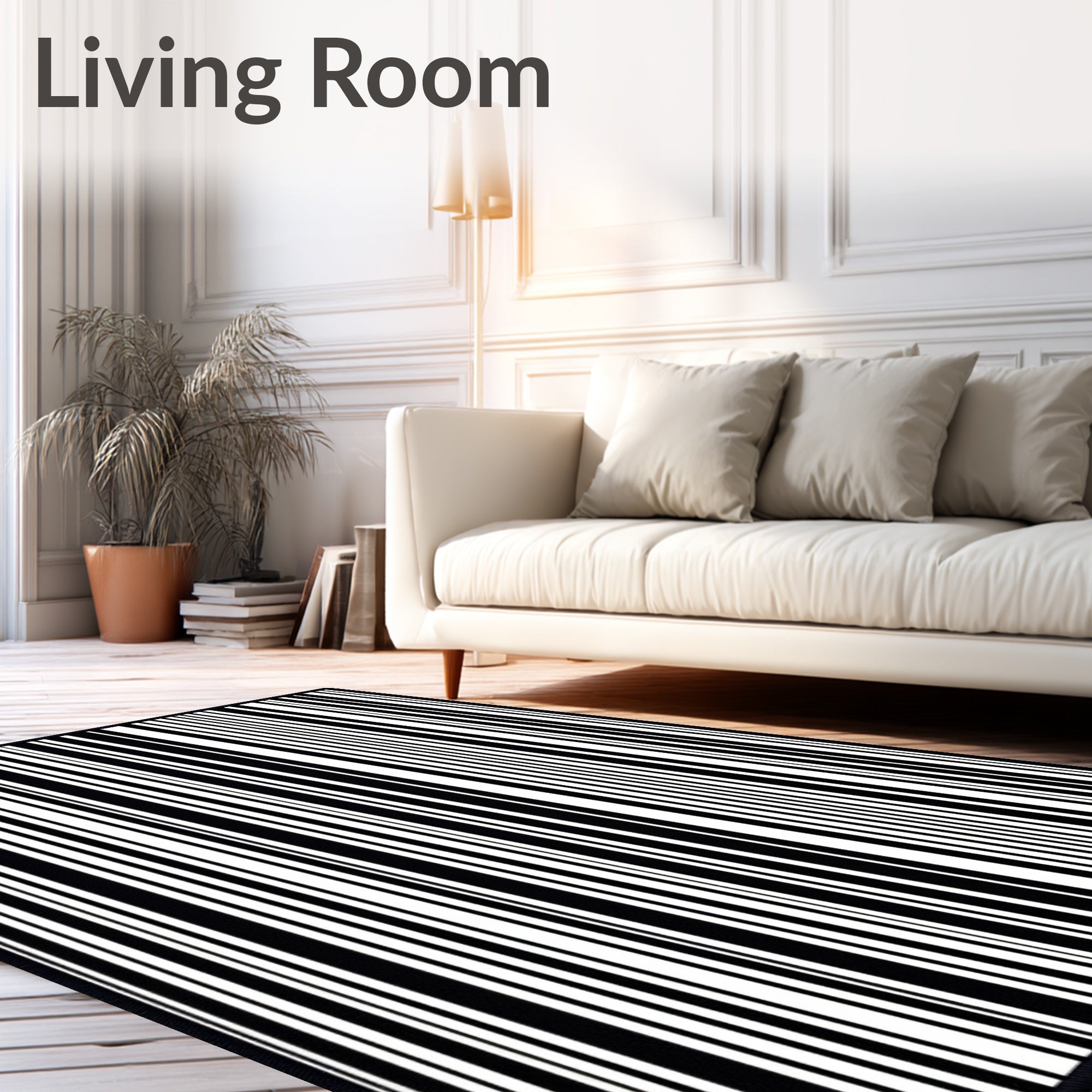 Bold Black White Striped Design Rug