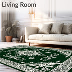 Ornate Green Floral Mandala Pattern Rug