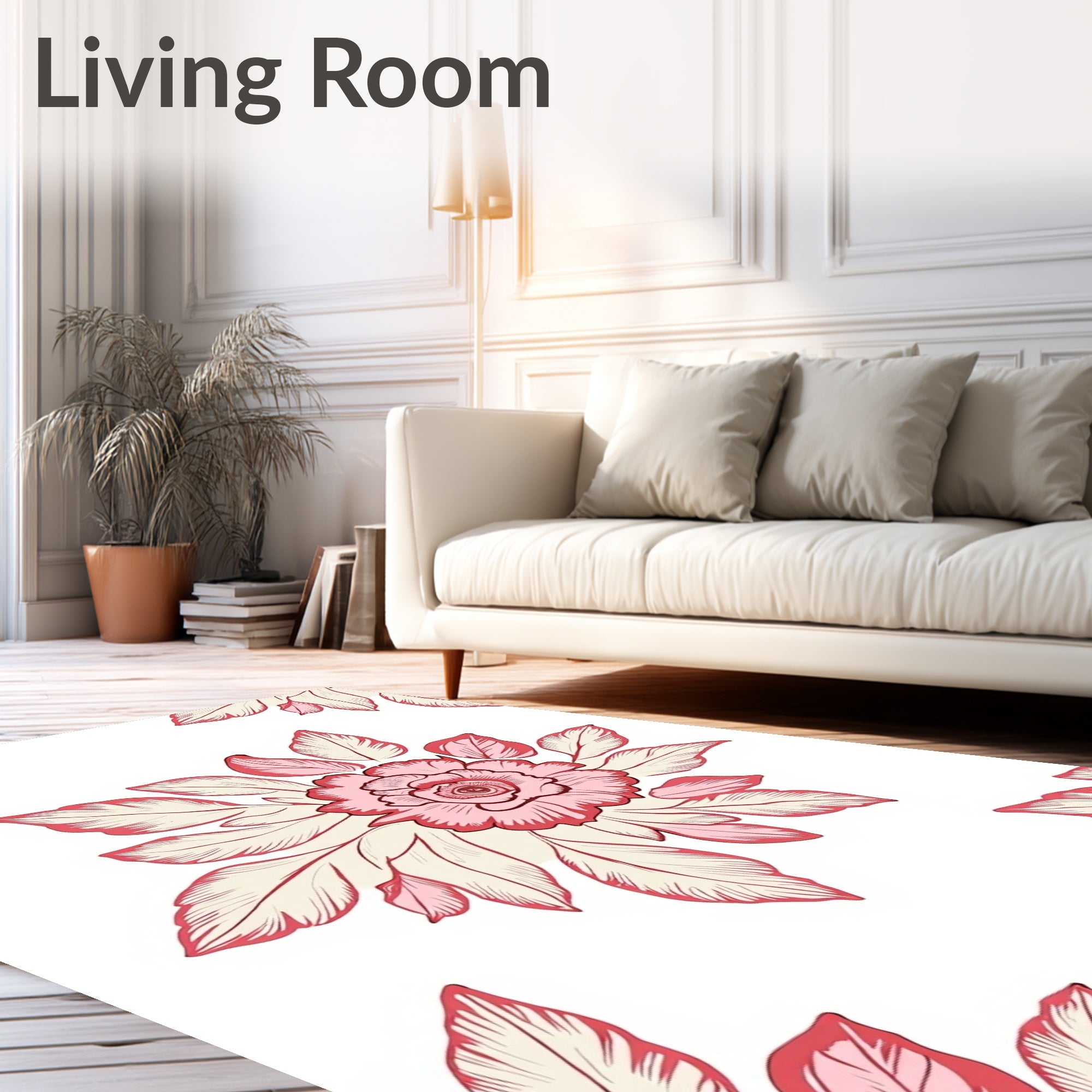 Pink Rose Leaf Pattern Design Rug