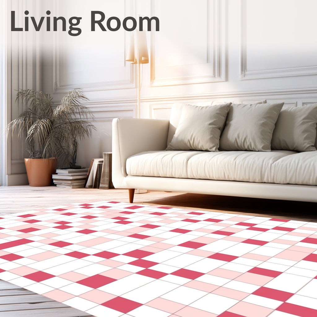 Pink And White Geometric Pixel Pattern Rug