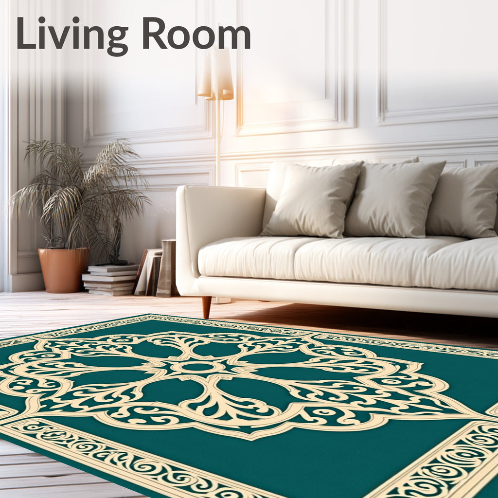 Ornate Cream Teal Floral Rug