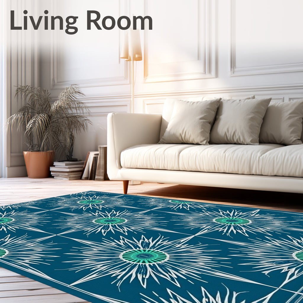 Abstract Starburst Teal White Pattern Rug