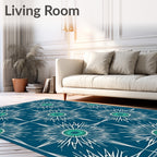Abstract Starburst Teal White Pattern Rug