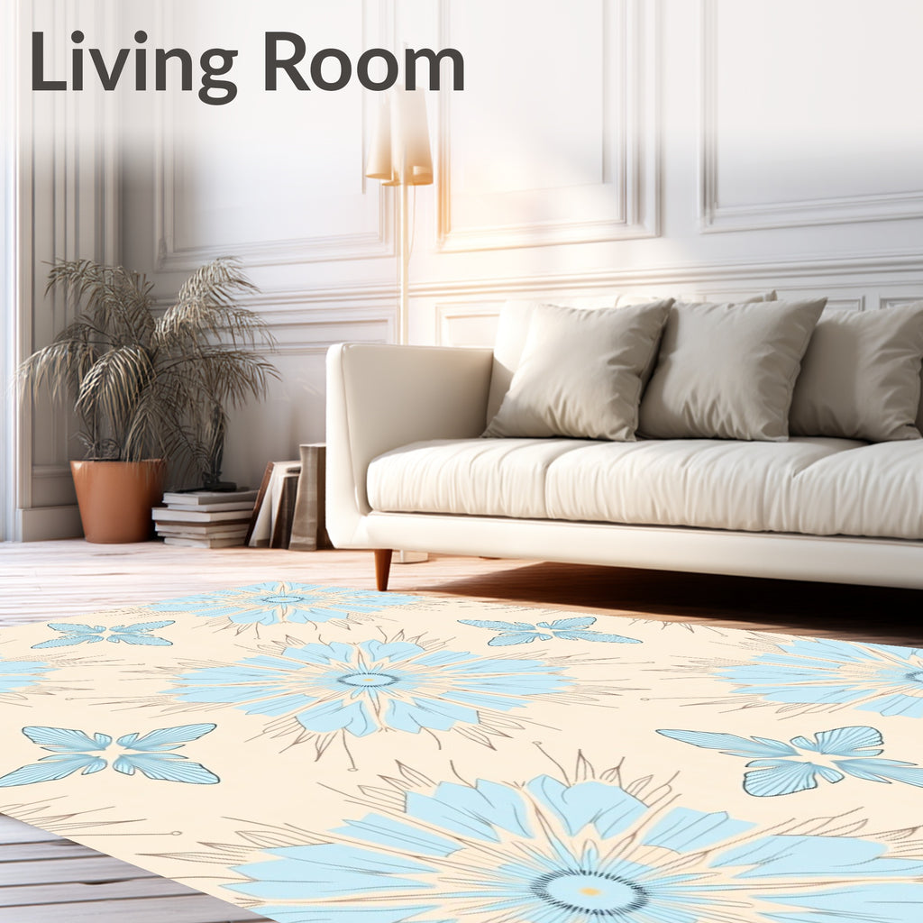 Light Blue 2 Petal Floral Design Rug