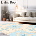 Light Blue 2 Petal Floral Design Rug