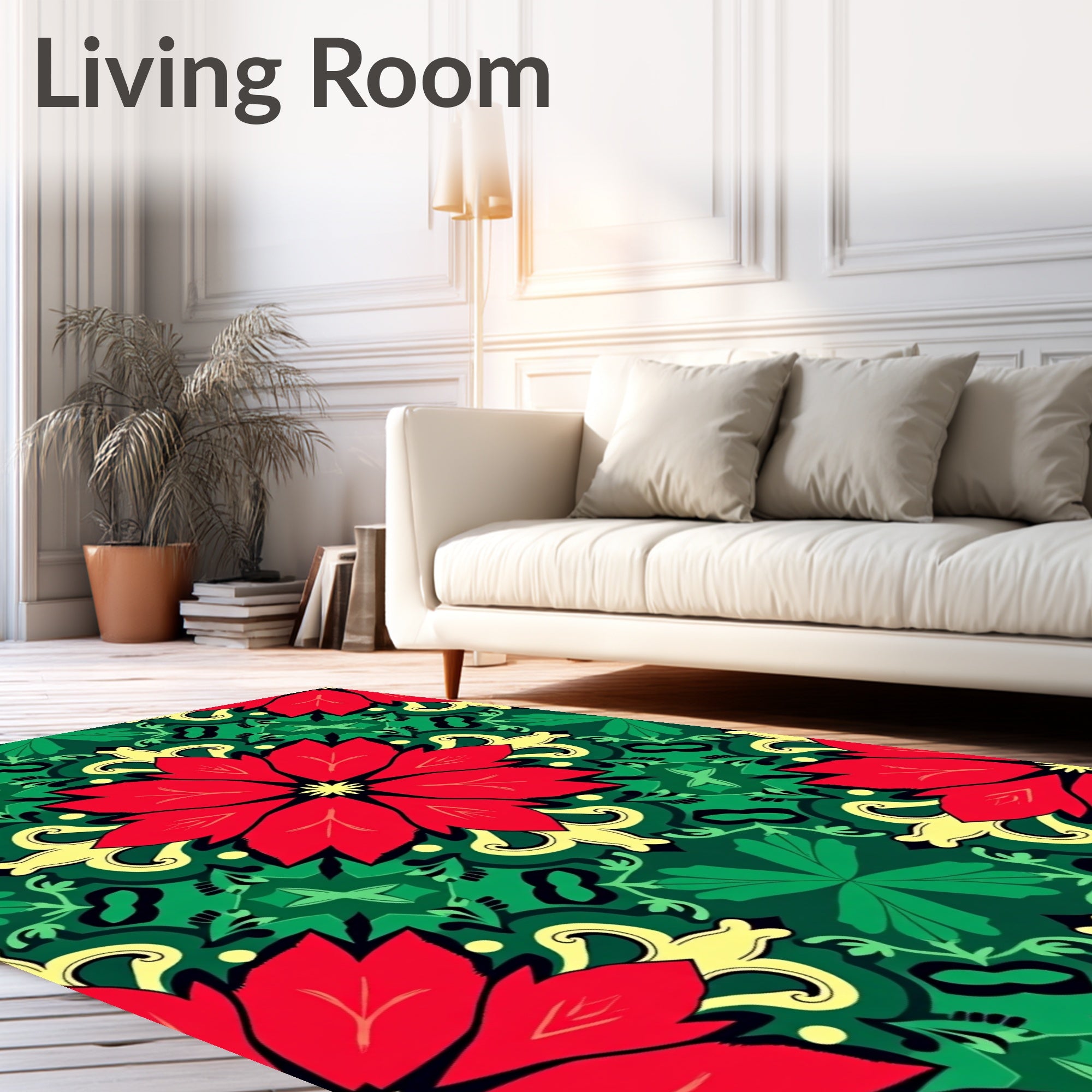 Vibrant Red Floral Emerald Medallion Rug