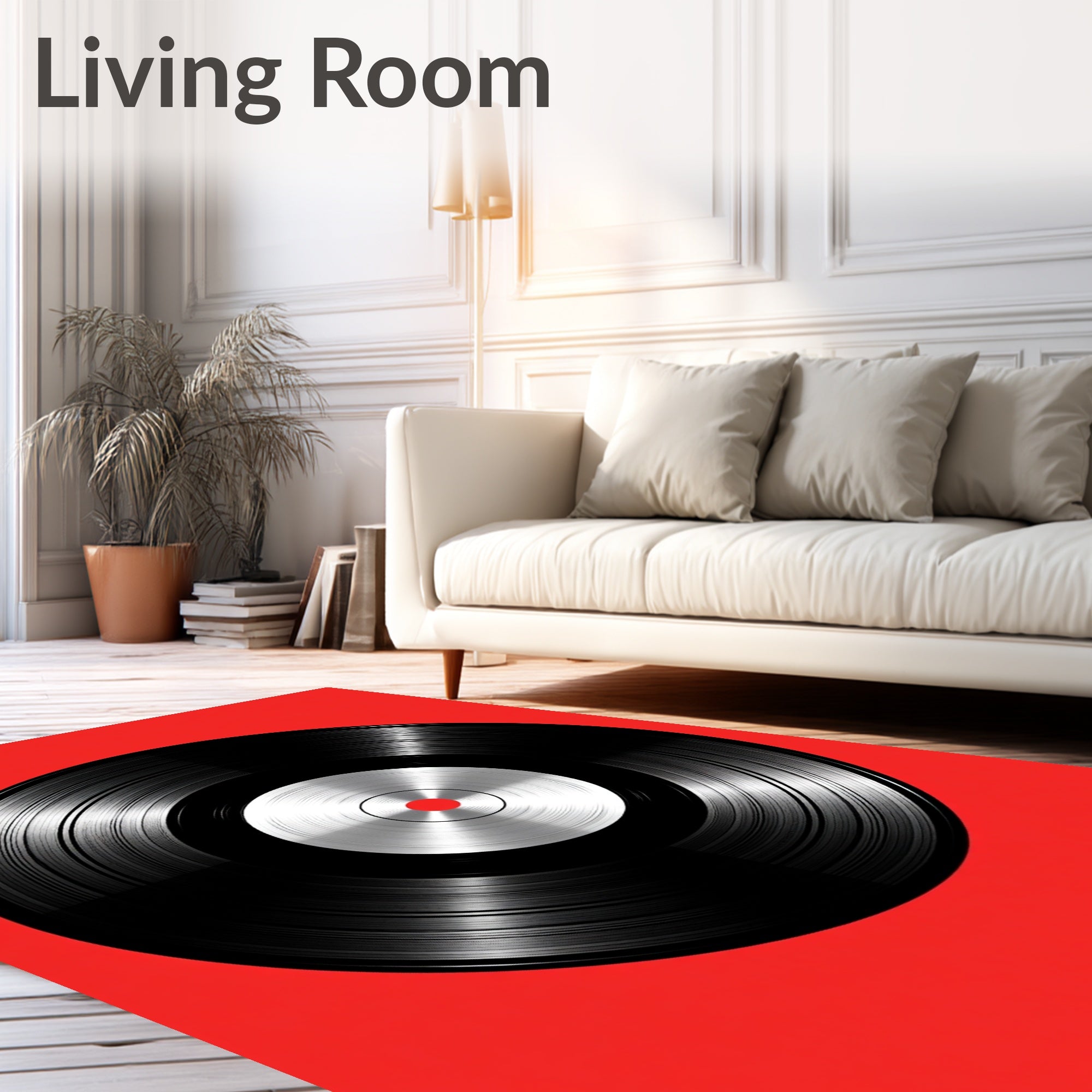 Retro Vinyl Record With Red Center Rug