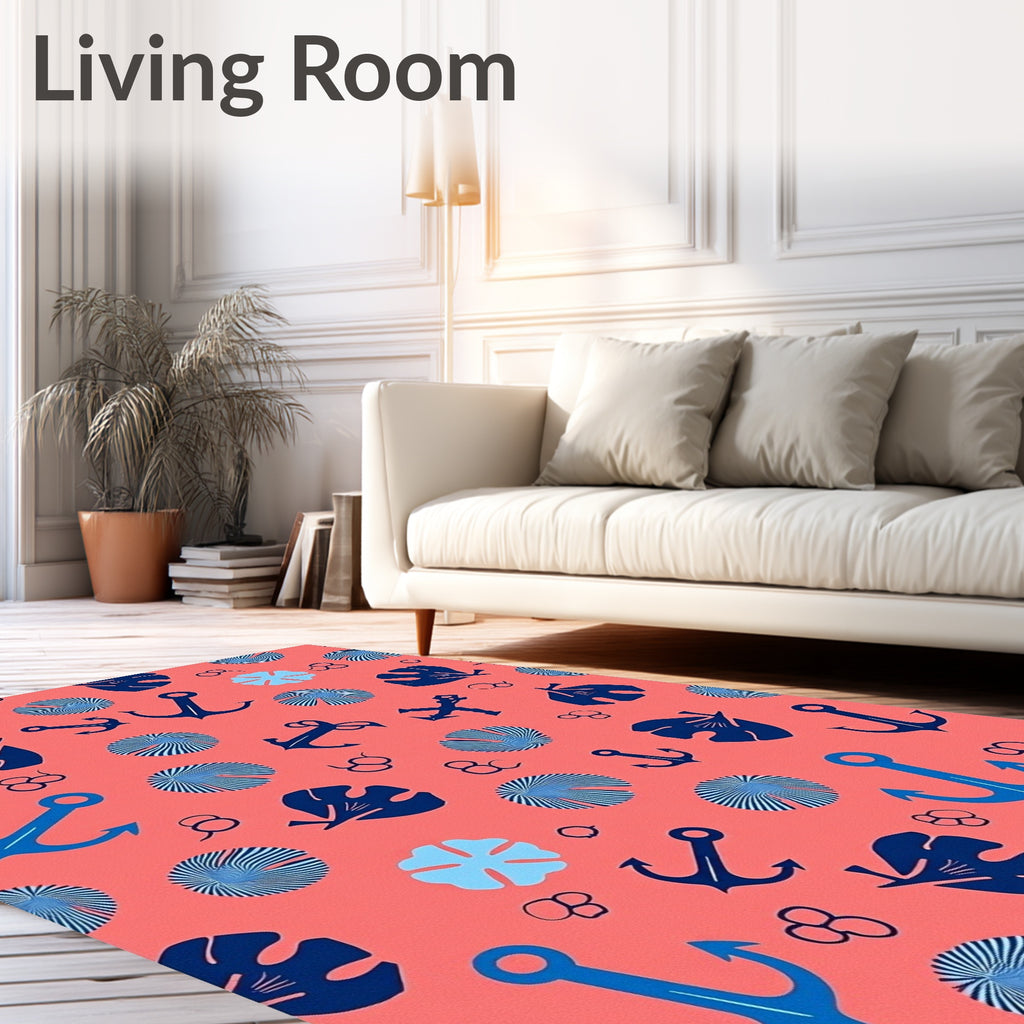 Nautical Anchor Leaf Circles Design Rug