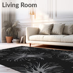 Abstract Gray Floral Black Pattern Rug
