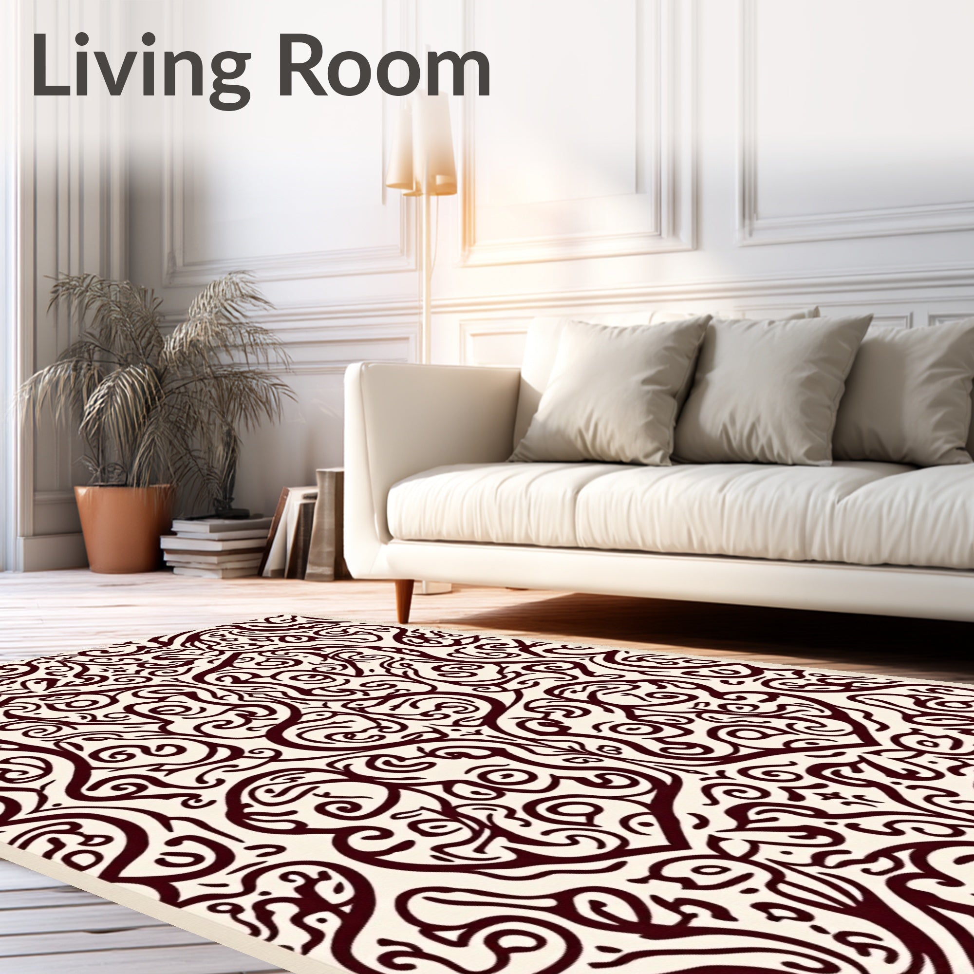 Ornate Swirling Burgundy Pattern Rug