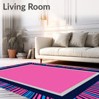Abstract Pink Blue Striped Design Rug