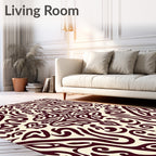 Ornate Burgundy Cream Damask Design Rug