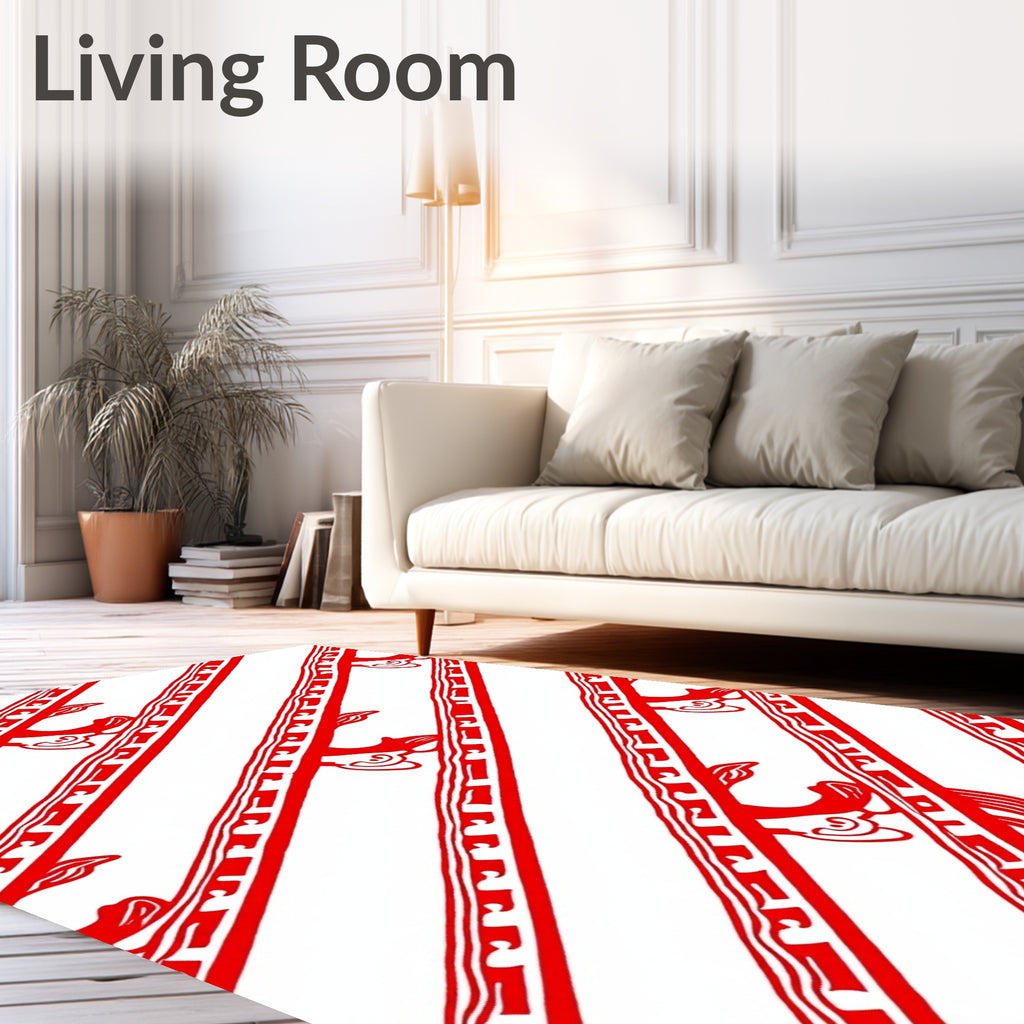 Bold Red Graphic Dragon Stripe Rug