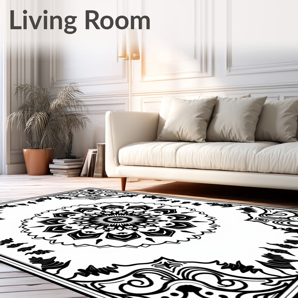 Intricate Mandala Floral Border Design Rug
