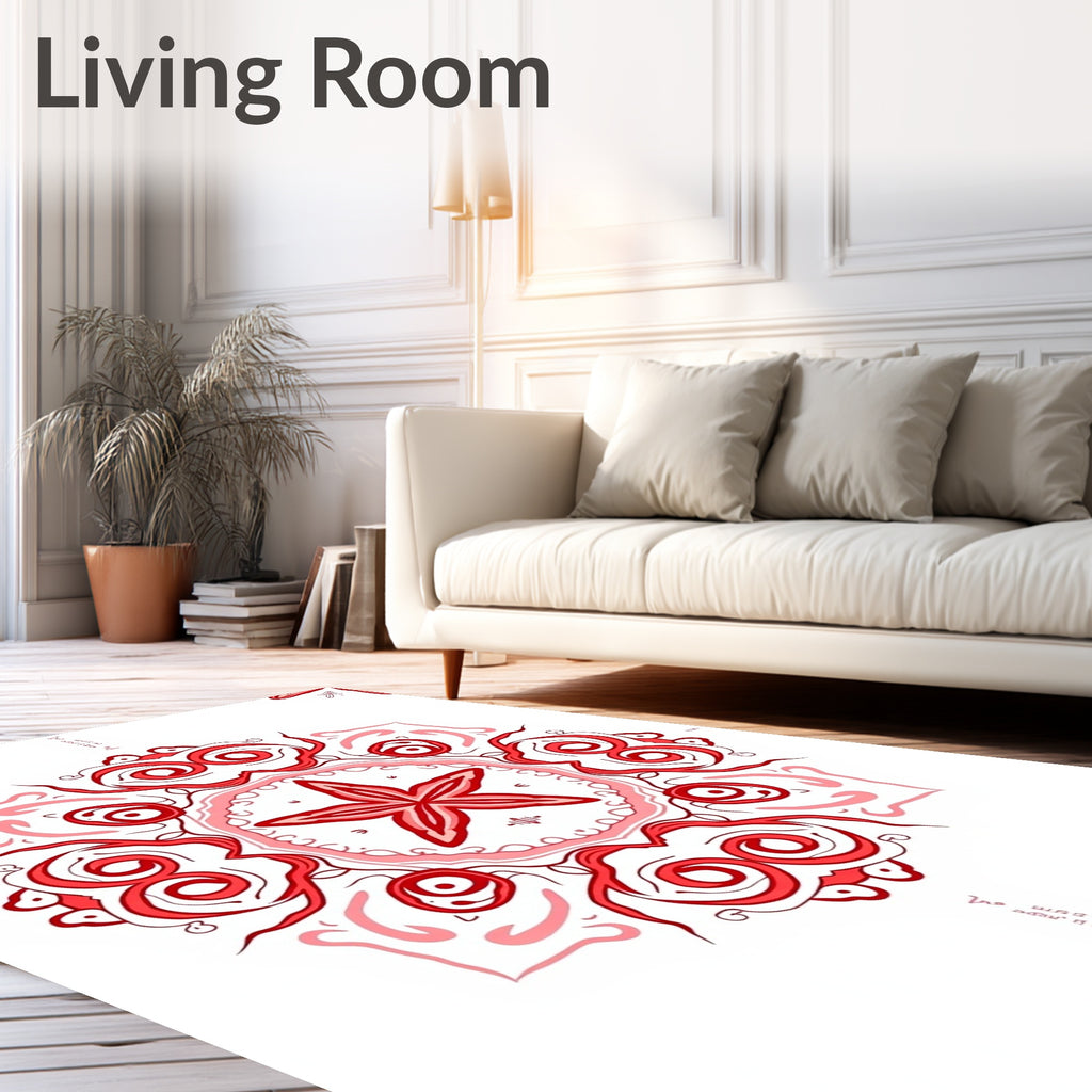 Red Starburst Mandala Pattern Rug