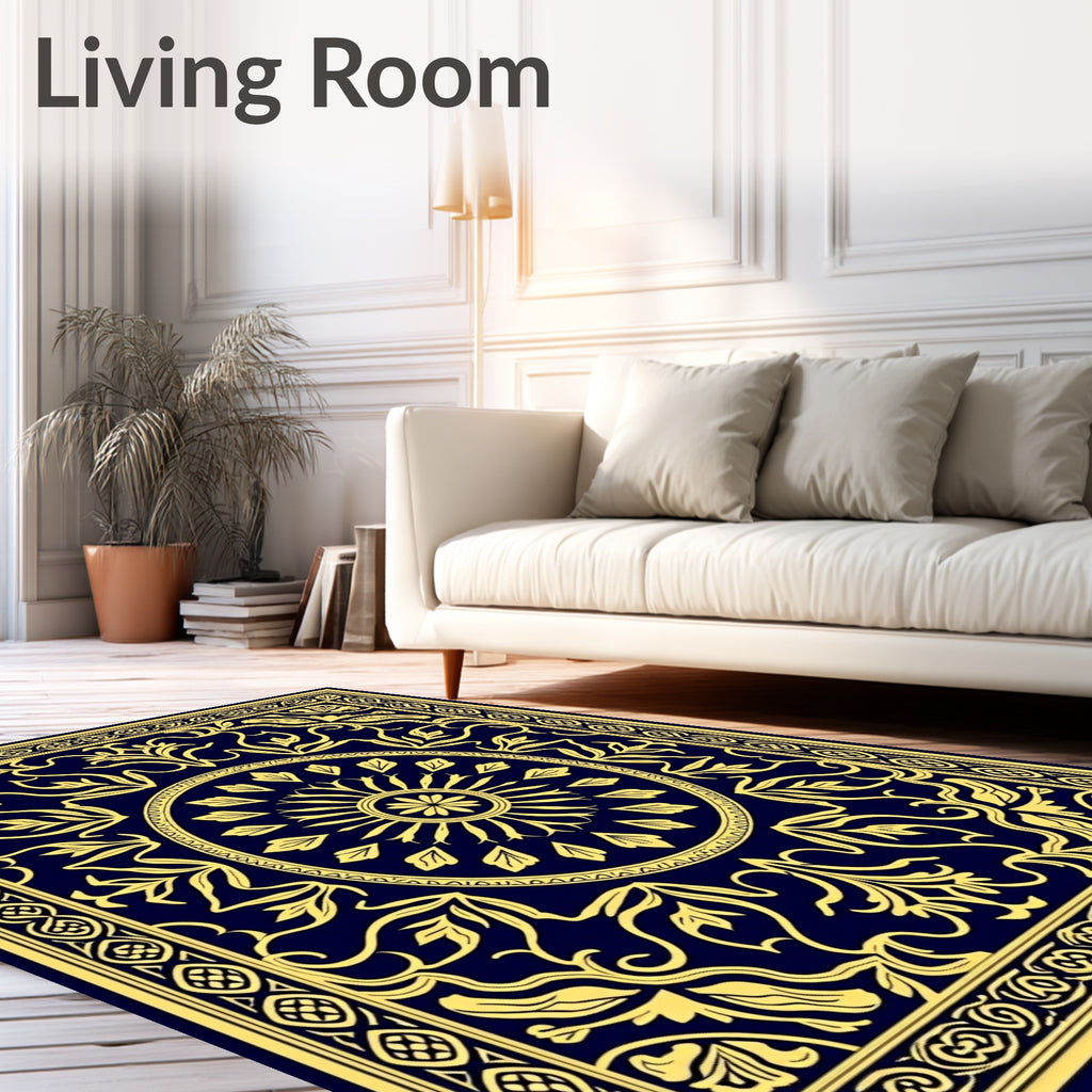Elegant Gold Floral Border Rug
