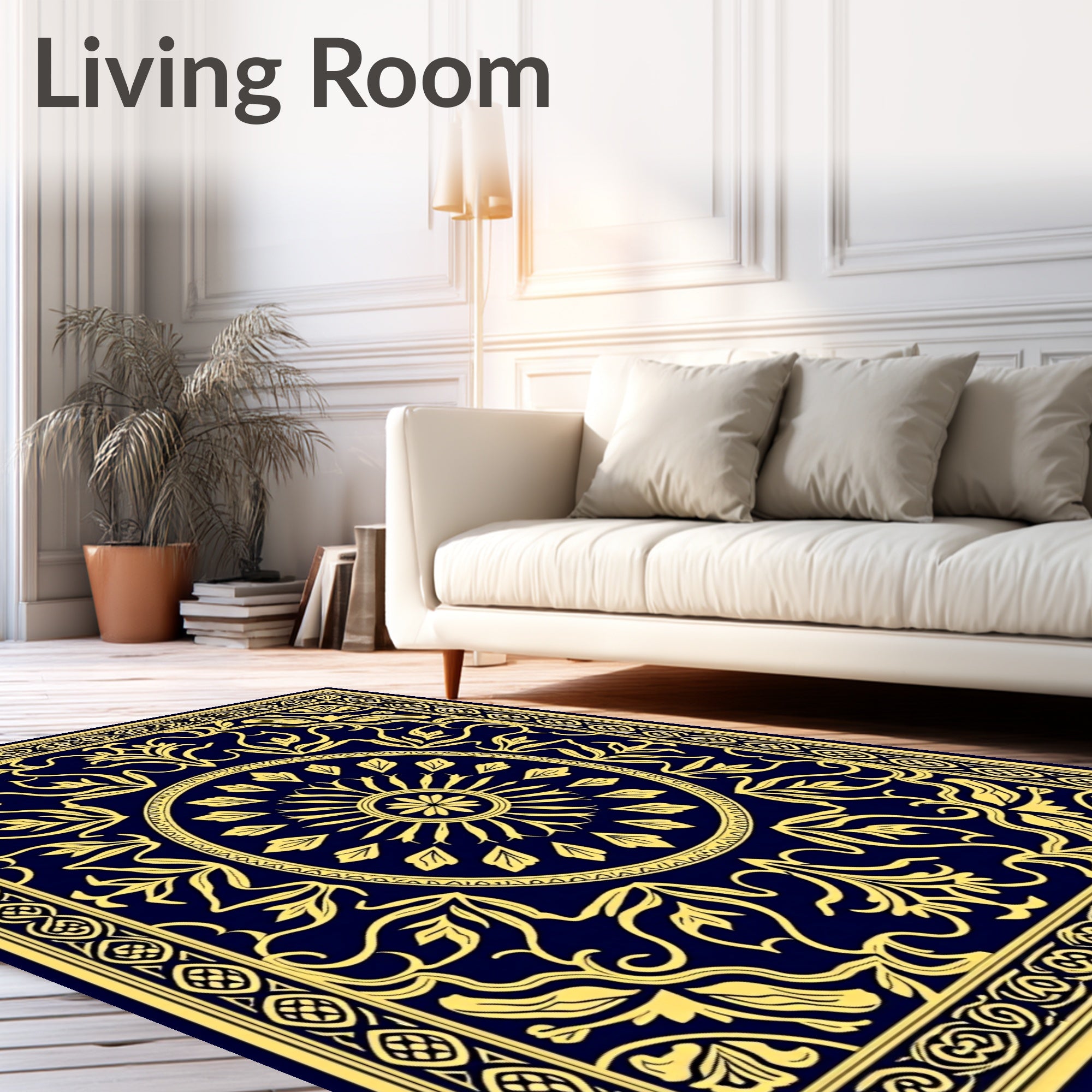 Elegant Gold Floral Border Rug
